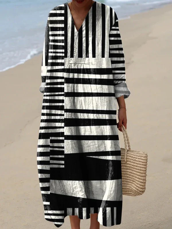 Abstract Strip Pattern Printed Women's Dress - Image 2
