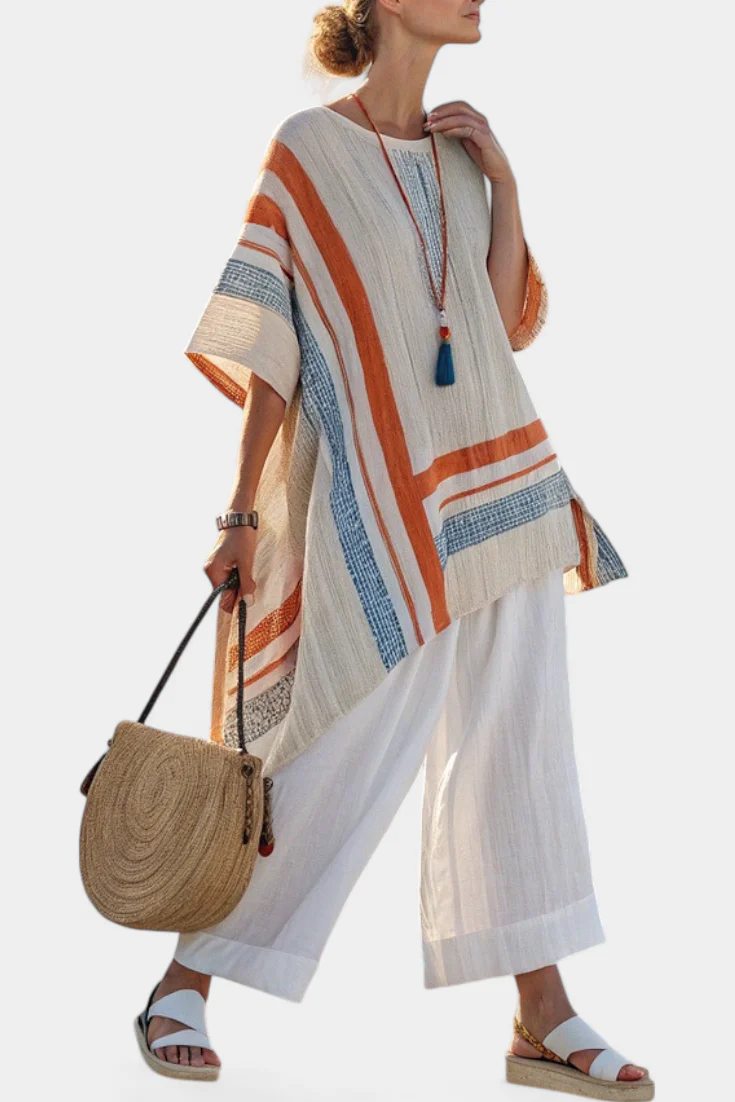 Caevan | Sophisticated Asymmetrical Blouse & Wide-Leg Linen Pants - Image 2