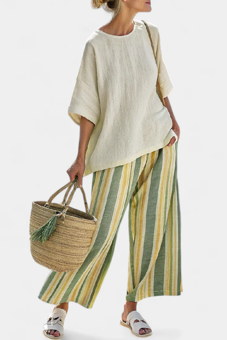 Ellowyn | Sophisticated Top & Striped Linen Pants - Image 2