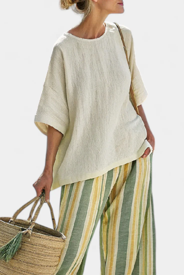 Ellowyn | Sophisticated Top & Striped Linen Pants - Image 3
