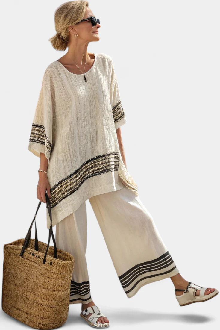 Harlowe | Elegant Black-Striped Linen Top & Flowing Pants - Image 2