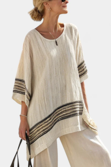 Harlowe | Elegant Black-Striped Linen Top & Flowing Pants - Image 3