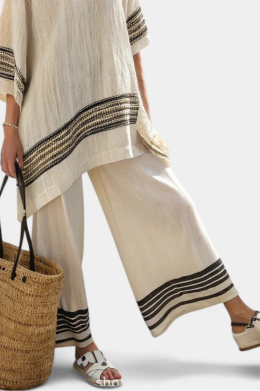 Harlowe | Elegant Black-Striped Linen Top & Flowing Pants - Image 4