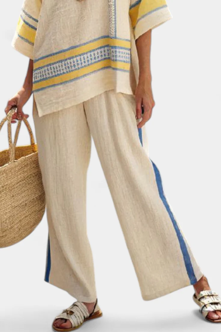 Jaxmere | Comfortable Blue-Yellow Mediterranean Top & Linen Pants - Image 3