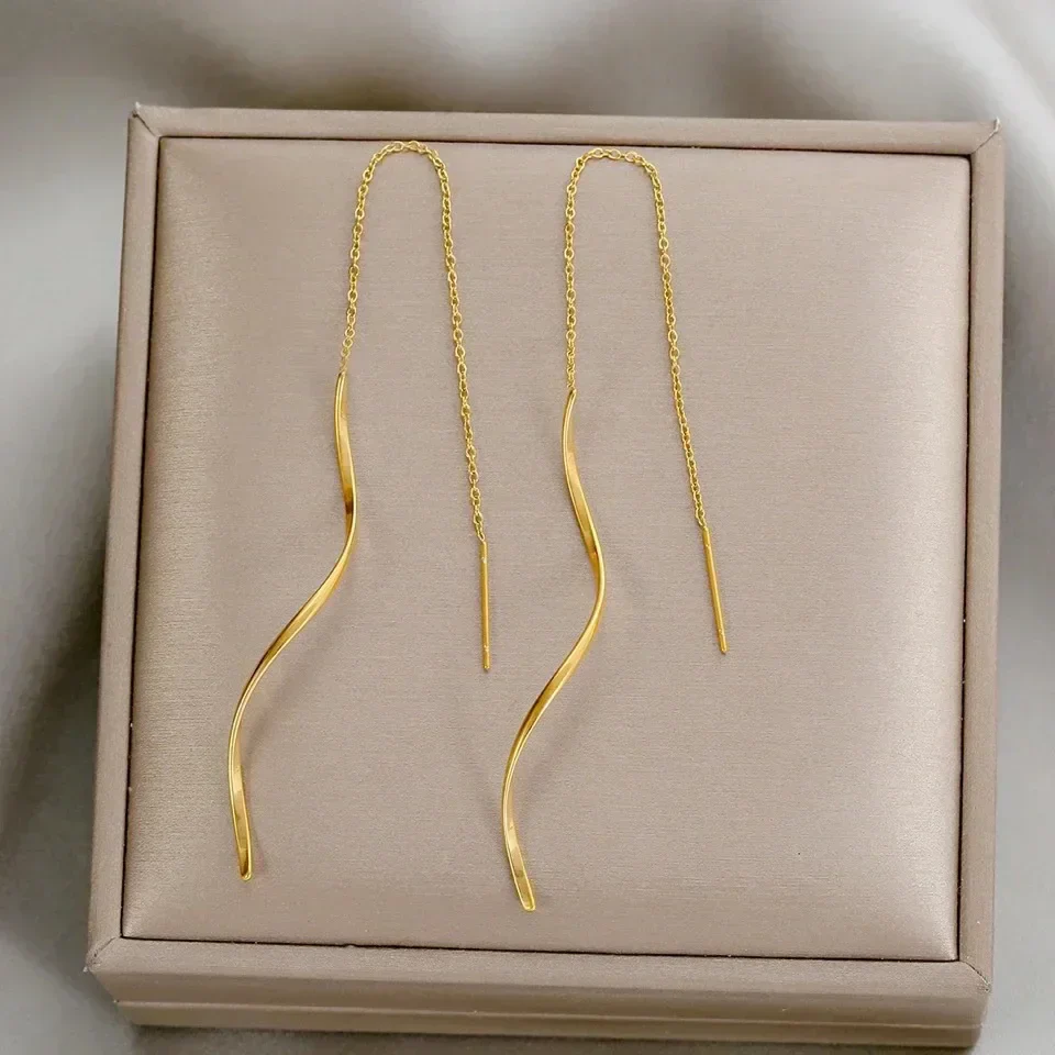 Long Earrings with Wavy Design - Image 10