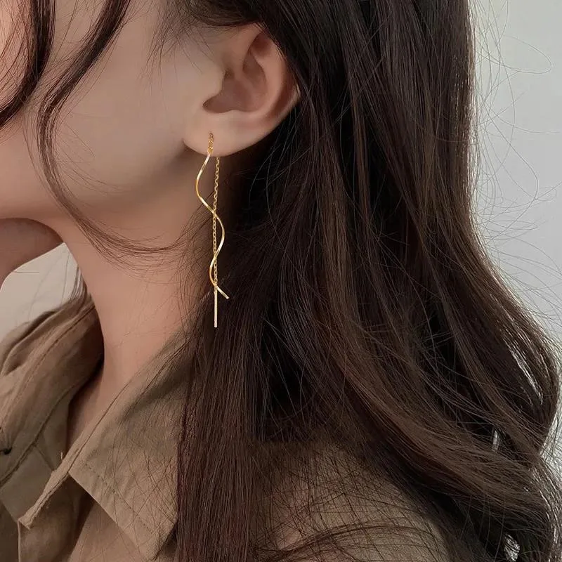 Long Earrings with Wavy Design - Image 11