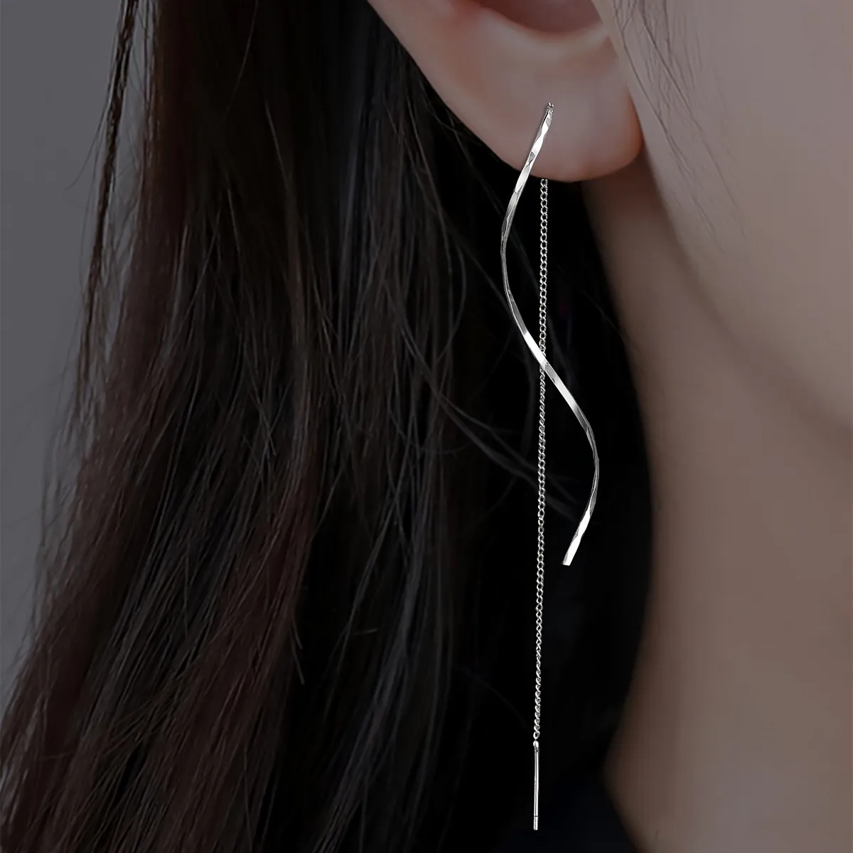 Long Earrings with Wavy Design - Image 2
