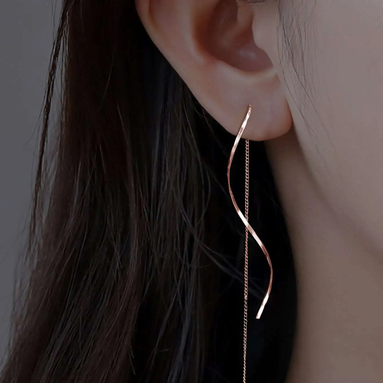Long Earrings with Wavy Design - Image 3