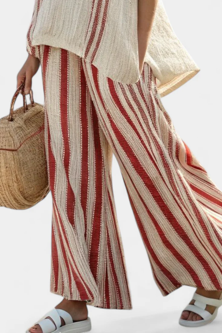 Mirella | Sophisticated Textured Red-Stripe Top & Linen Pants - Image 4