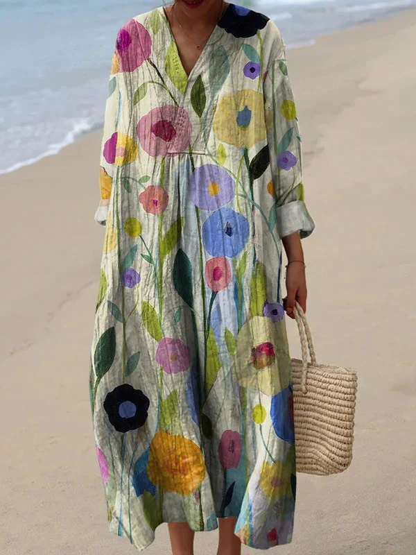 Oil Painting Spring Field Art Printed Women's Dress - Image 2