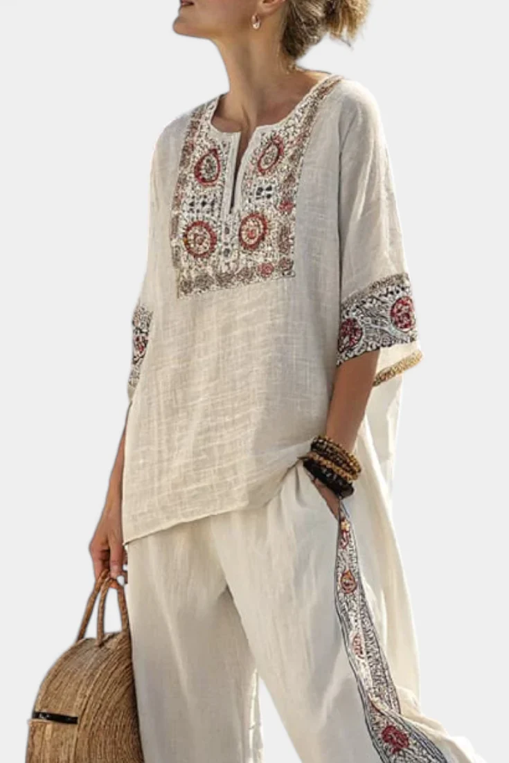Tameric | Sophisticated Embroidered Raw Blouse & Wide Pants - Image 2