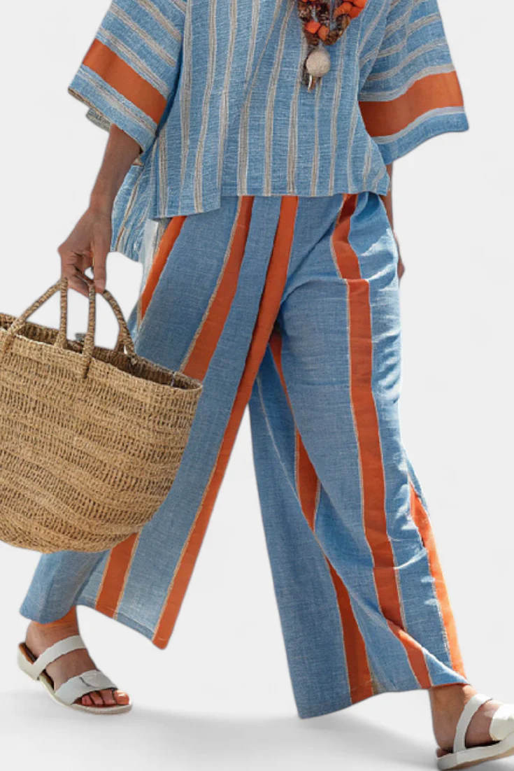 Velmere | Sophisticated Terracotta Striped Top & Linen Pants - Image 4