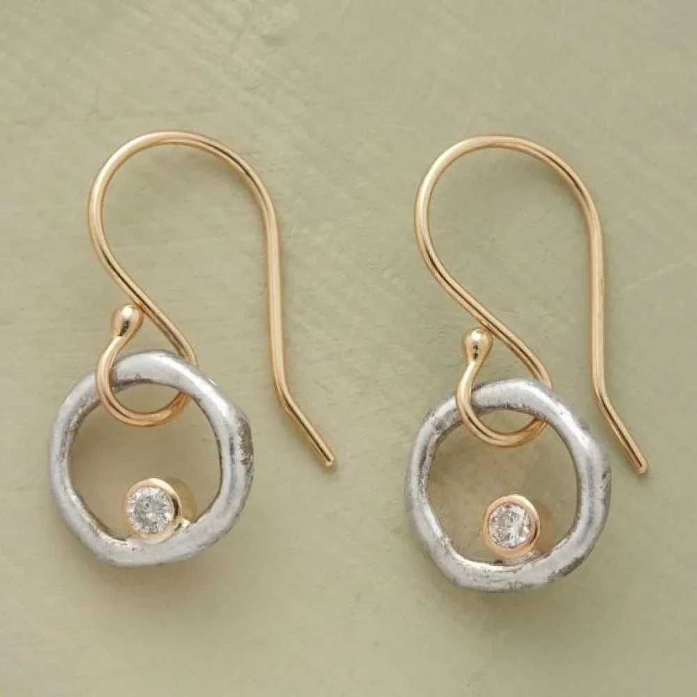 Vintage Gold and Silver Zirconia Stud Earrings