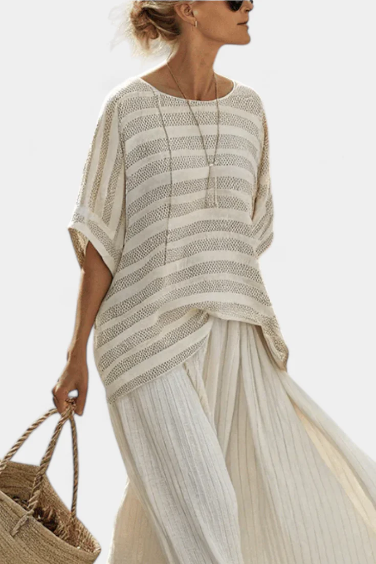 Westlyn | Comfortable Striped Bamboo Top & Flowing Linen Pants - Image 2