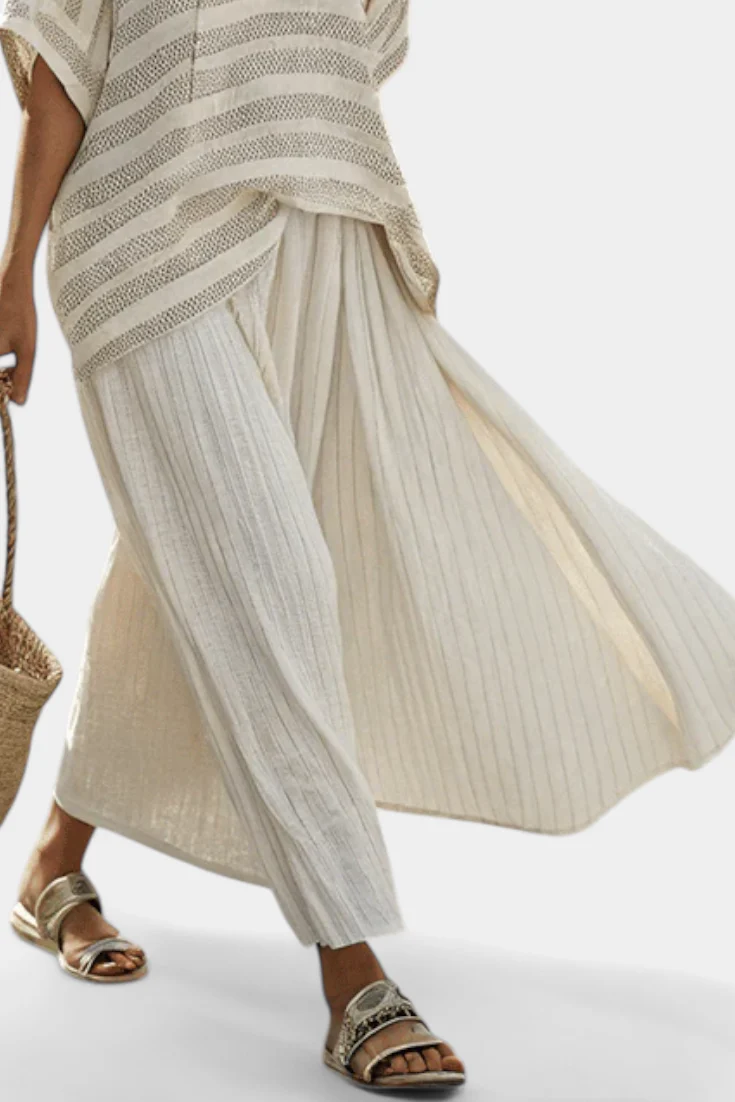 Westlyn | Comfortable Striped Bamboo Top & Flowing Linen Pants - Image 3