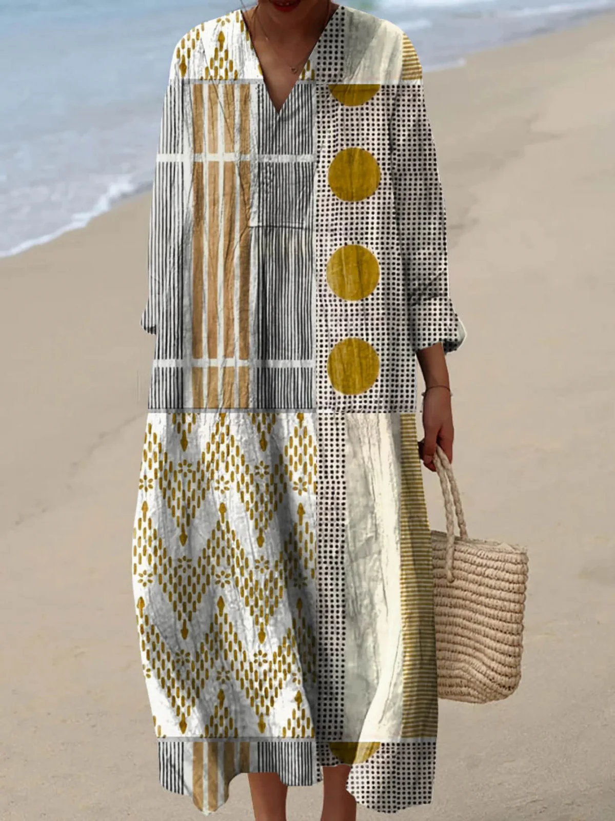 Women's Abstract Geometric Pattern Art Print Dress