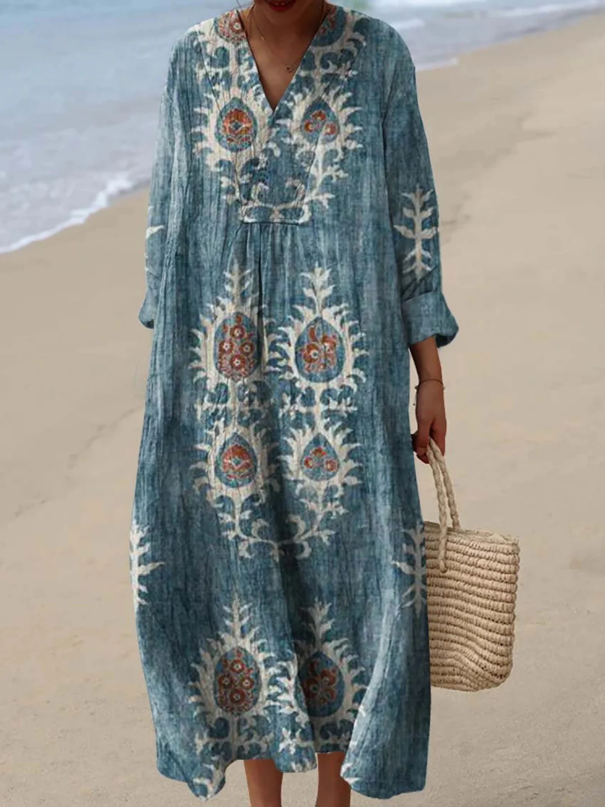 Women's Vintage Ethnic Floral Art Print Dress - Image 4