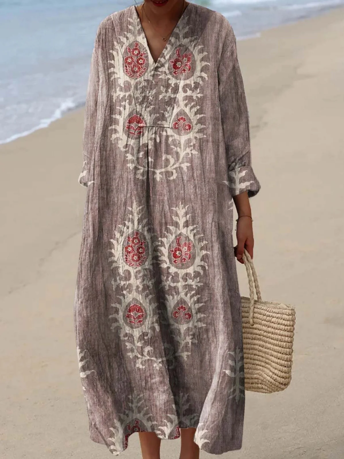 Women's Vintage Ethnic Floral Art Print Dress - Image 5