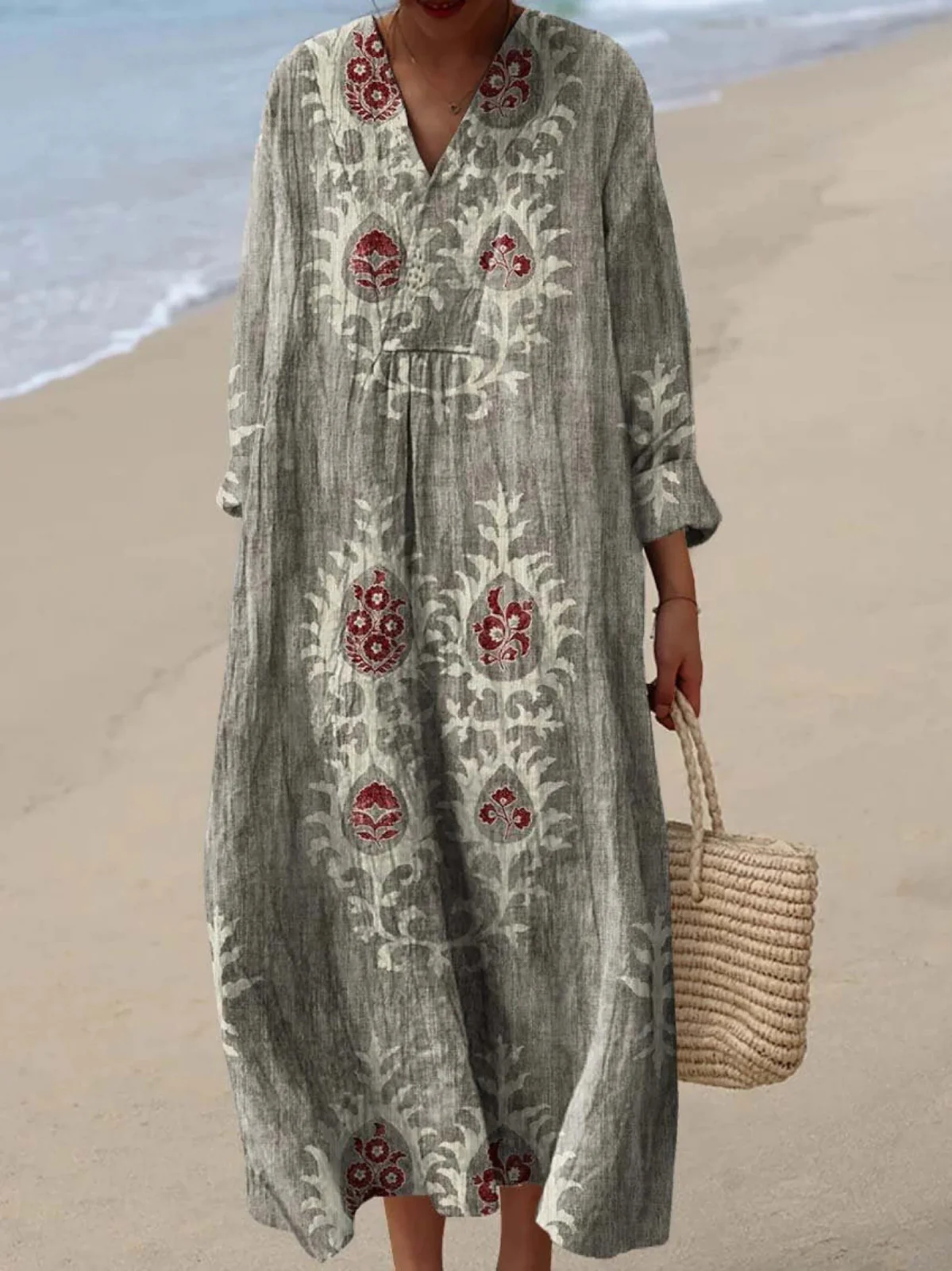 Women's Vintage Ethnic Floral Art Print Dress - Image 6