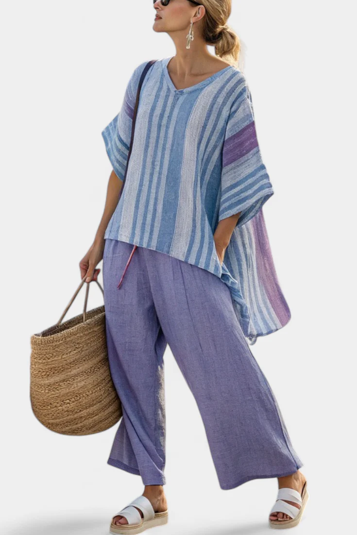 Zellora | Elegant Lavender & Sky Blue Top & Linen Pants - Image 2